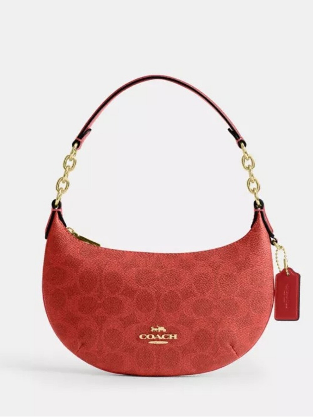 Brand New!!! ♥️ Coach Red Signature Crescent Shoulder Bag with Gold Hardware